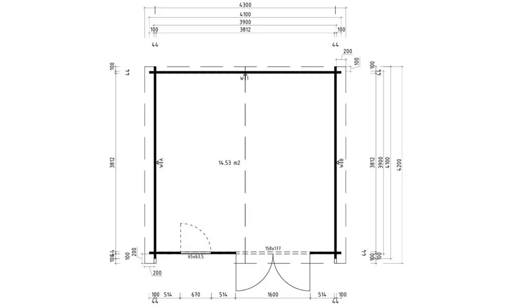 Holzgartenhaus CASSIS 15 44 mm – 14,53m² Innenraum 390×390 cm 44mm – Bild 2