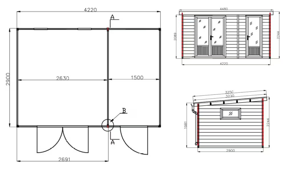 Verbundwerkstoff-Gartenhaus 2-Raum Zurich, Teakfarben, 4.22×2.9m, 12,24m² – Bild 2
