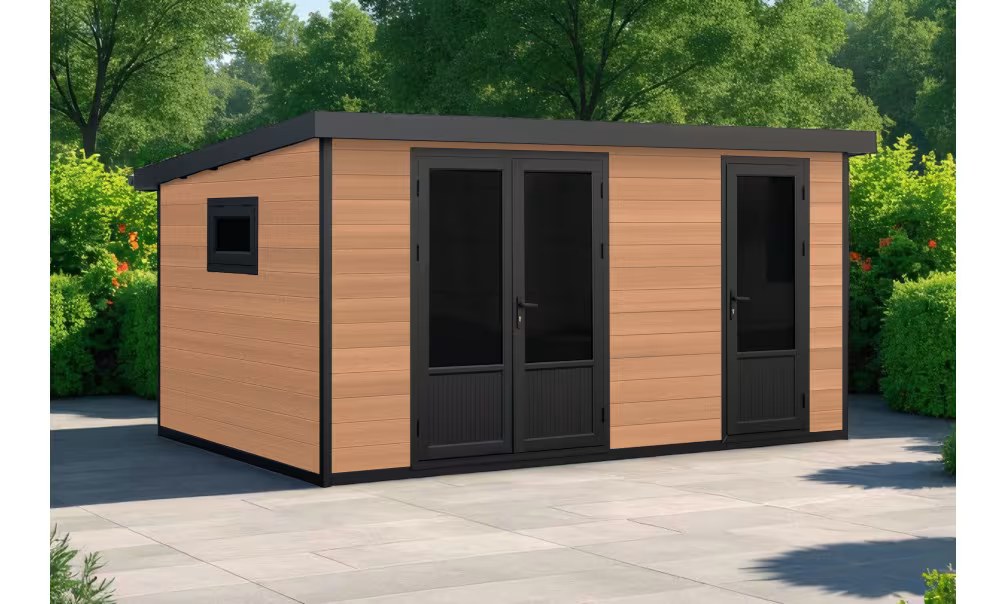 Verbundwerkstoff-Gartenhaus 2-Raum Zurich, Teakfarben, 4.22x2.9m, 12,24m²