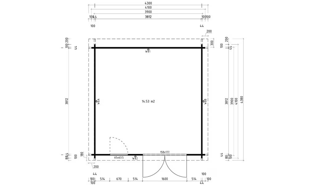 Gartenhaus Rognac 15 druckimprägniert 44mm – 14,53m² Innenraum 390x390cm