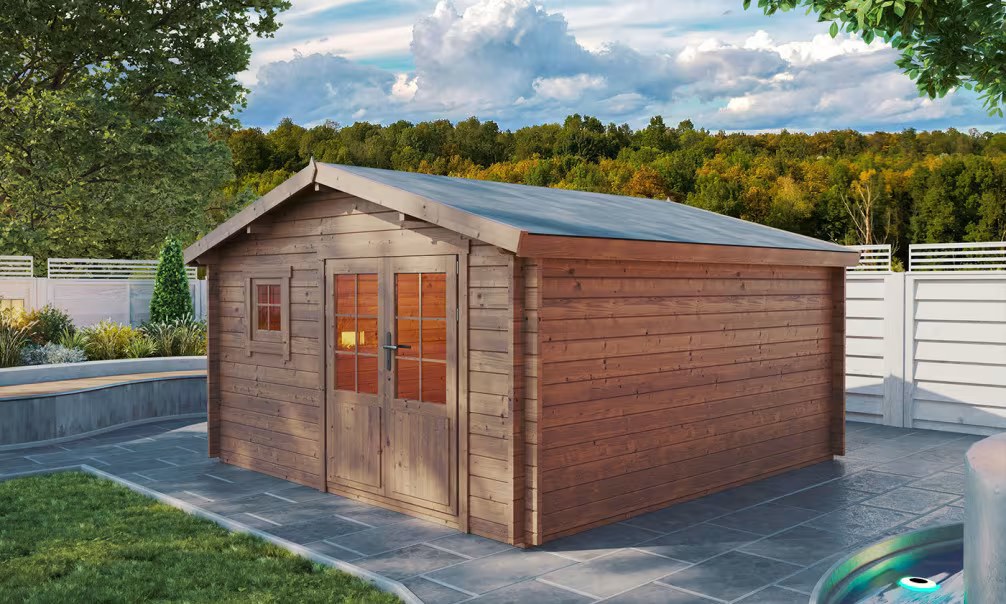 Druckimprägniertes Holzgartenhaus CASSIS 15 Bohlen 44mm – 14,53m² Innenraum