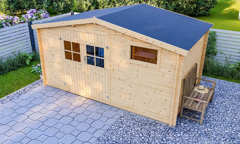 Gartenhaus Erstpreis Naturholz Bondues Stärke 28mm – 10.17m² 403×250 cm – Bild 5