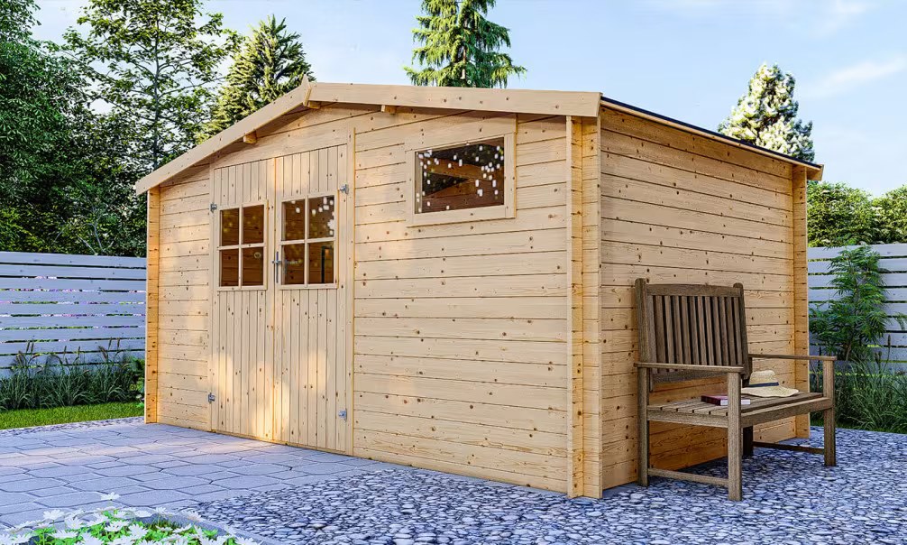Gartenhaus Erstpreis Naturholz Bondues Stärke 28mm – 10.17m² 403×250 cm