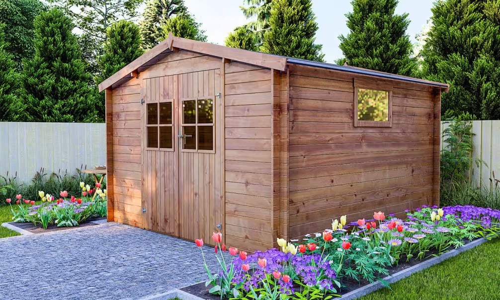 Holzgartenhaus Einsteigerpreis druckimprägniert Maubeuge Stärke 28mm – 9,77m² 313 cm