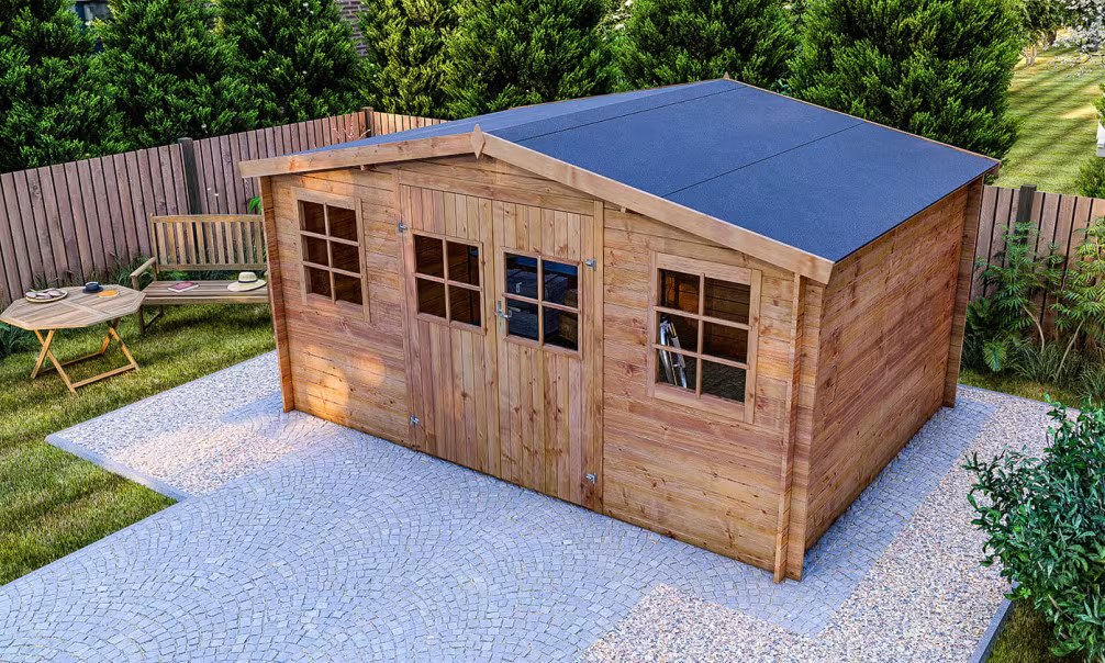 Holzgartenhaus Einsteigerpreis druckimprägniert Soissons Stärke 28mm – 11,38m² 403 cm – Bild 3