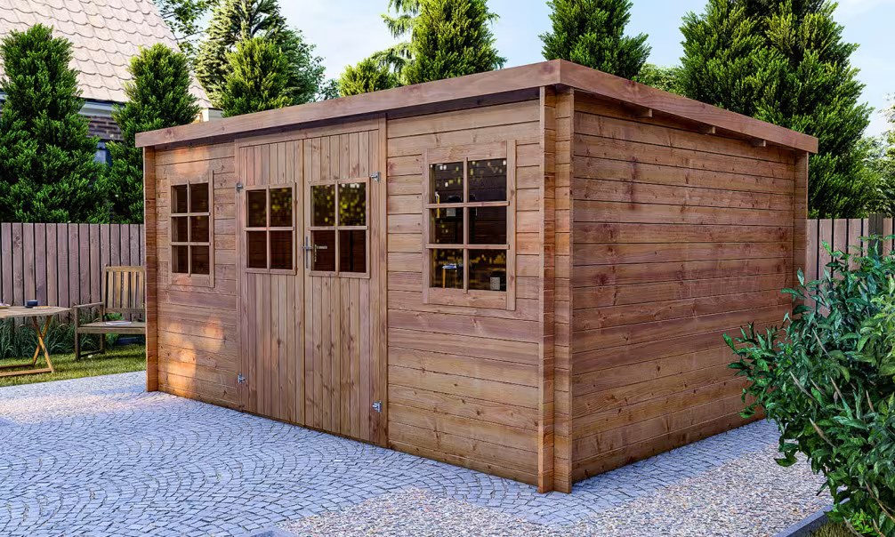 Holzgartenhaus Einsteigerpreis Mers druckimprägniert 28mm – 11,38m²
