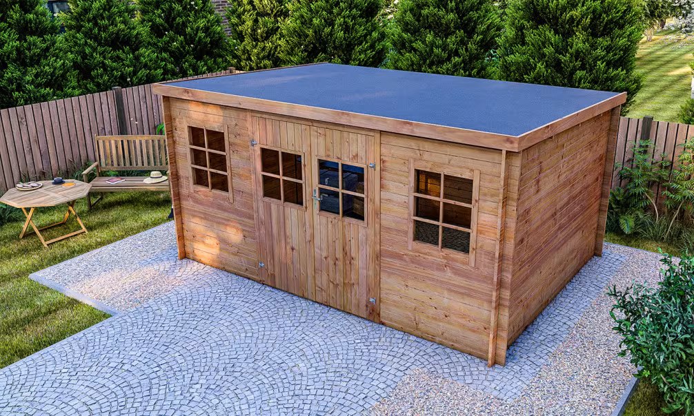 Holzgartenhaus Einsteigerpreis Mers druckimprägniert 28mm – 11,38m² – Bild 3