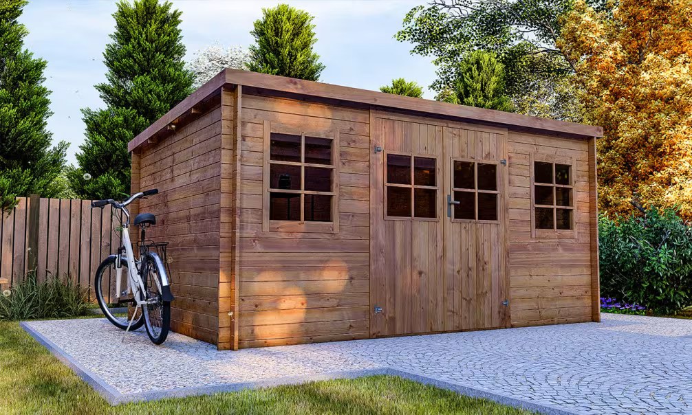 Holzgartenhaus Einsteigerpreis Mers druckimprägniert 28mm – 11,38m² – Bild 4