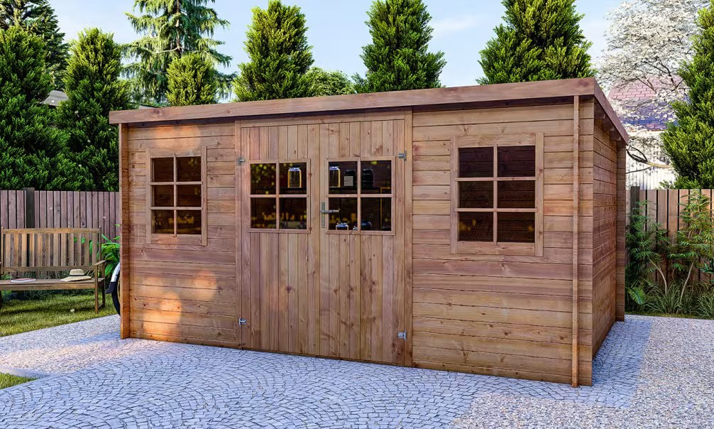 Holzgartenhaus Einsteigerpreis Mers druckimprägniert 28mm – 11,38m² – Bild 5