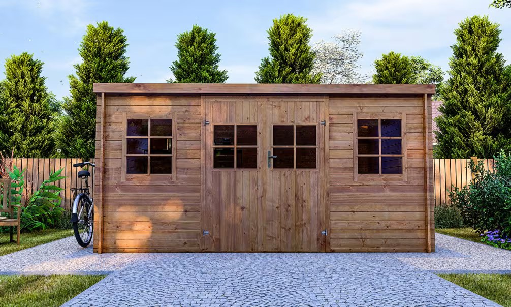 Holzgartenhaus Einsteigerpreis Mers druckimprägniert 28mm – 11,38m² – Bild 6