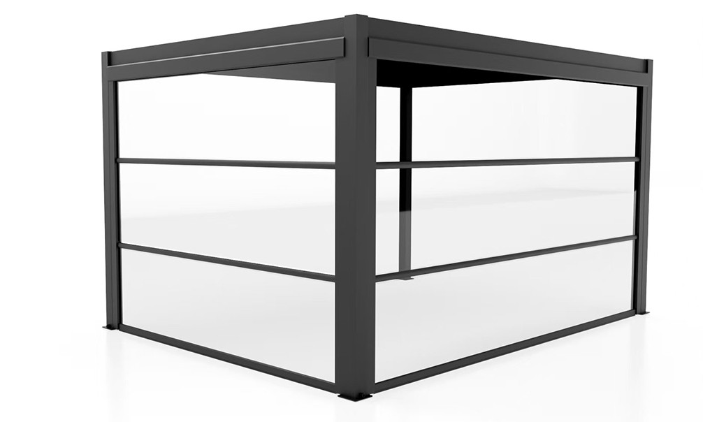 Manueller Seitenmarkise Osaka Alu-Rahmen Anthrazit Textil PVC CRISTAL – 3,7×2,38m