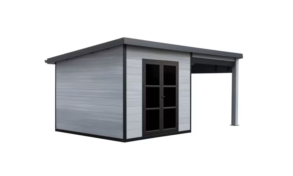 Verbundwerkstoff-Gartenhaus Domokos, Pultdach, 6x3m, Hellgrau, 18m² – Bild 7