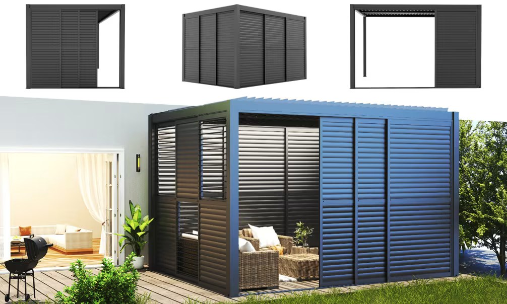 Block 3 Schiebe-Jalousien Aluminium – Anthrazit – 270x238cm