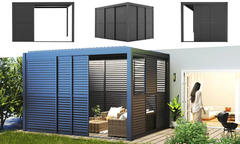 Block 3 Schiebe-Jalousien Aluminium – Anthrazit – 370x238cm