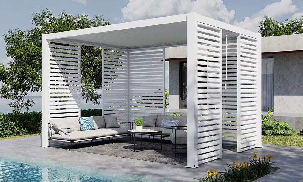 Feste Aluminium-Jalousie bioklimatische Pergola – Weiß – 123x238cm – Bild 4