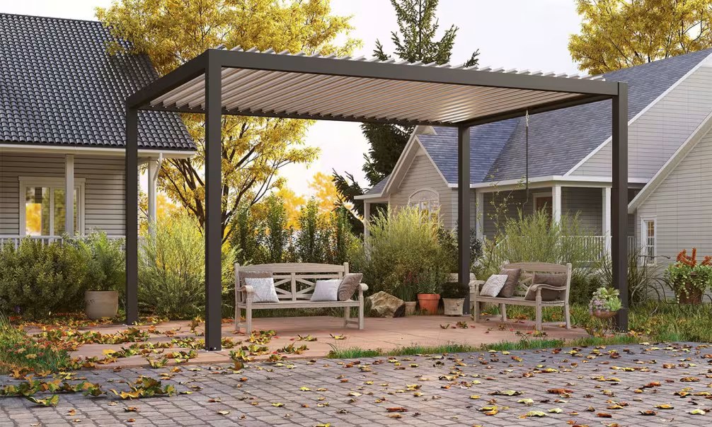 Bioklimatische Alu-Pergola Amboise 3×3 Anthrazit weiße Lamellen – Bild 4