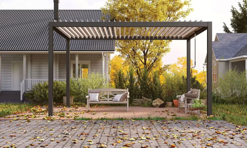 Manuelle bioklimatische Alu-Pergola Amboise 4x3m 34NB Anthrazit, weiße Lamellen – Bild 3