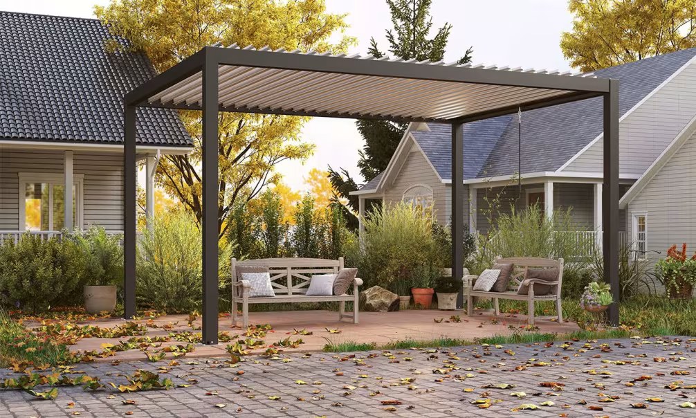 Manuelle bioklimatische Alu-Pergola Amboise 4x3m 34NB Anthrazit, weiße Lamellen – Bild 4