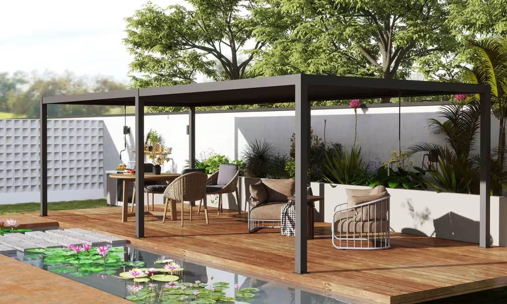 Manuelle bioklimatische Alu-Pergola Amboise 6x3m 36N Anthrazit – Bild 3