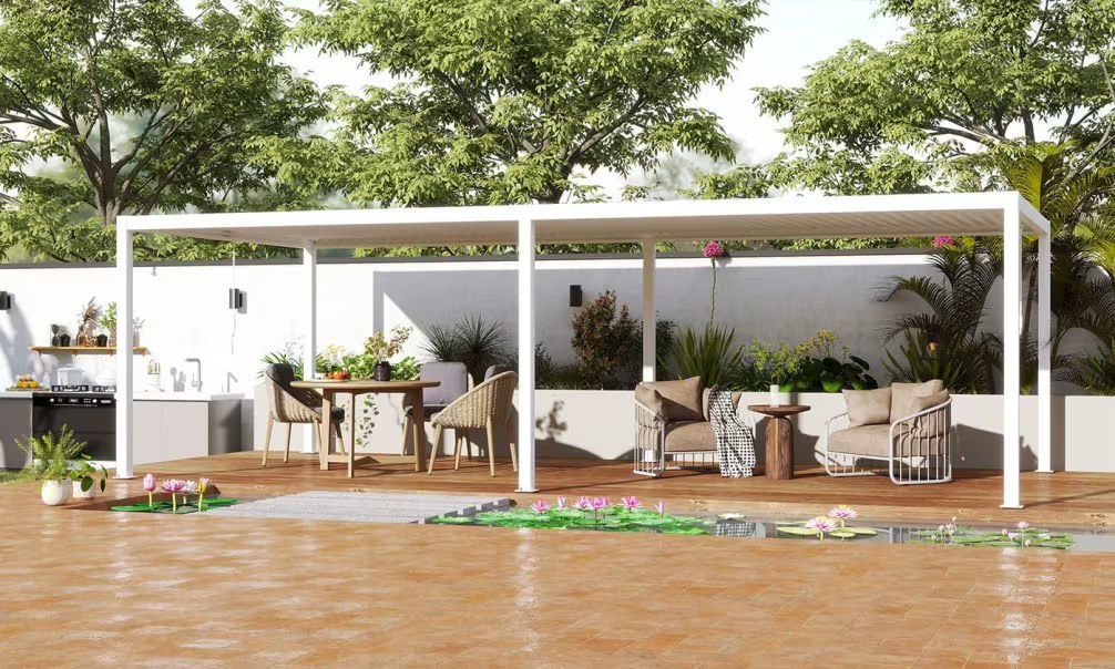 Manuelle bioklimatische Alu-Pergola Amboise 6x3m 36B weiß – Bild 3