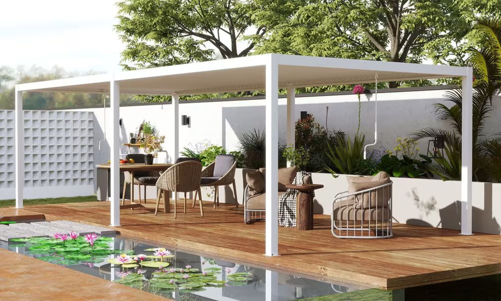 Manuelle bioklimatische Alu-Pergola Amboise 6x3m 36B weiß – Bild 4