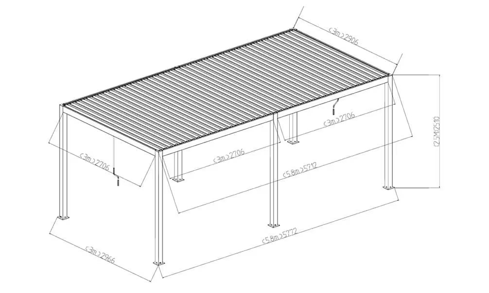 Manuelle bioklimatische Alu-Pergola Amboise 6x3m 36NB Anthrazit, weiße Alu-Lamellen – Bild 3