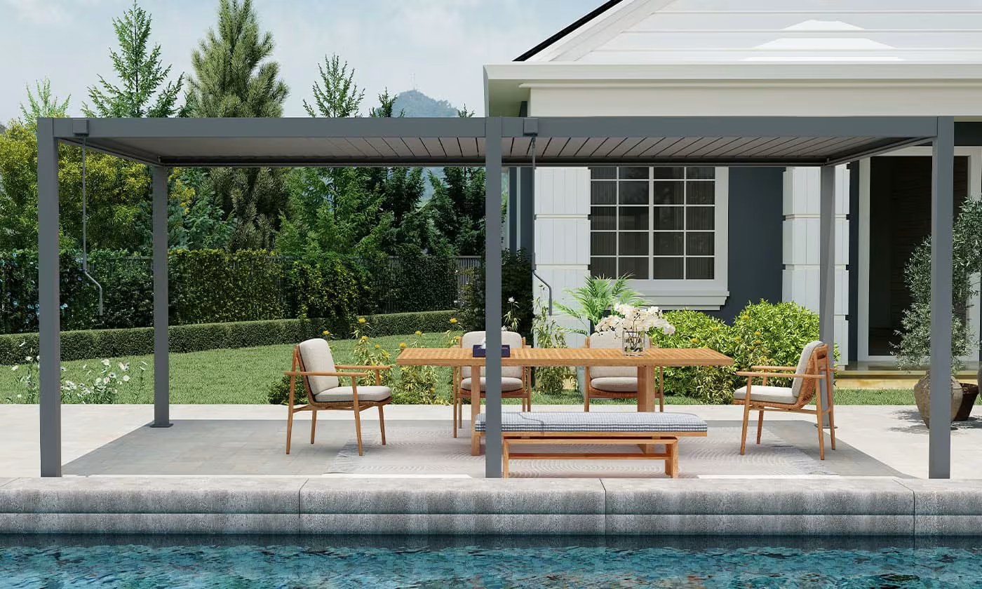 Manuelle bioklimatische Alu-Pergola Gaillard 6x4m 46N Anthrazit – Bild 2