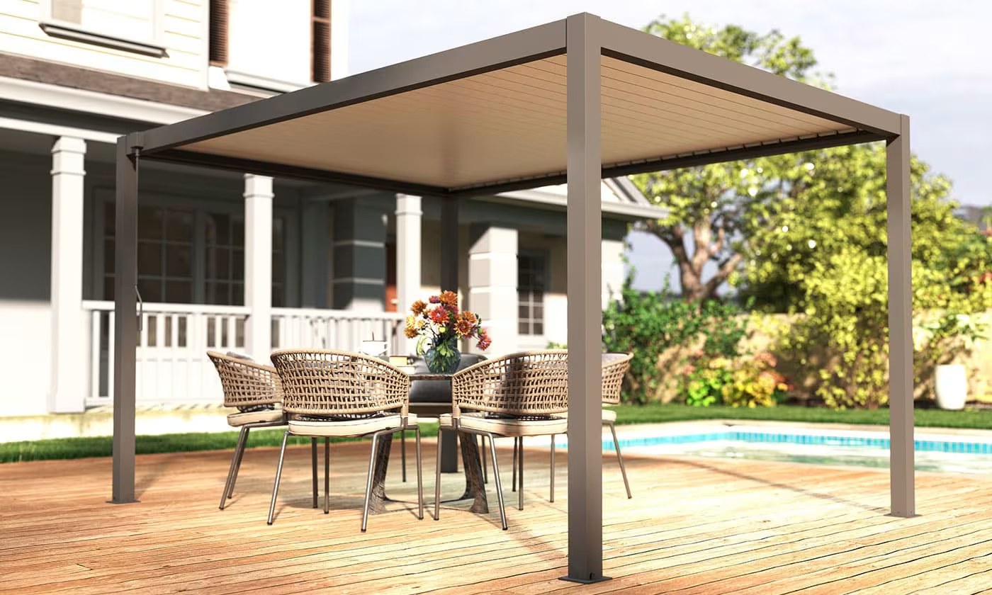 Bioklimatische Alu-Pergola Gaillard 4x4m Anthrazit & weiße Lamellen – Bild 2