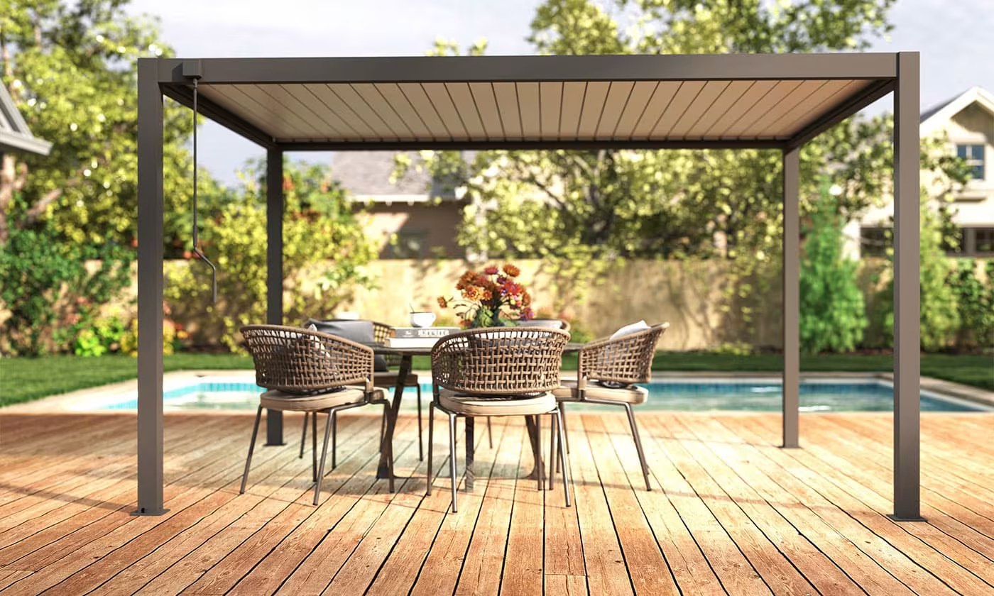 Bioklimatische Alu-Pergola Gaillard 4x4m Anthrazit & weiße Lamellen – Bild 3