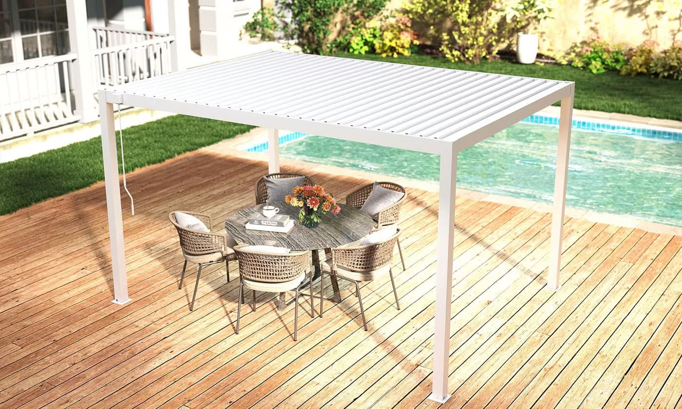Manuelle bioklimatische Alu-Pergola Gaillard 4x4m 44B Weiß – Bild 2