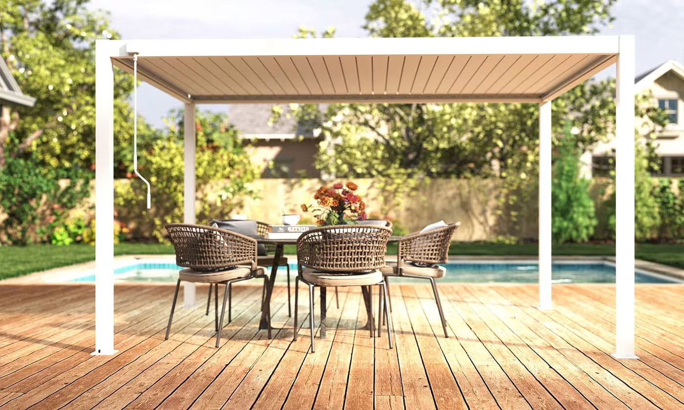 Manuelle bioklimatische Alu-Pergola Gaillard 4x4m 44B Weiß – Bild 3