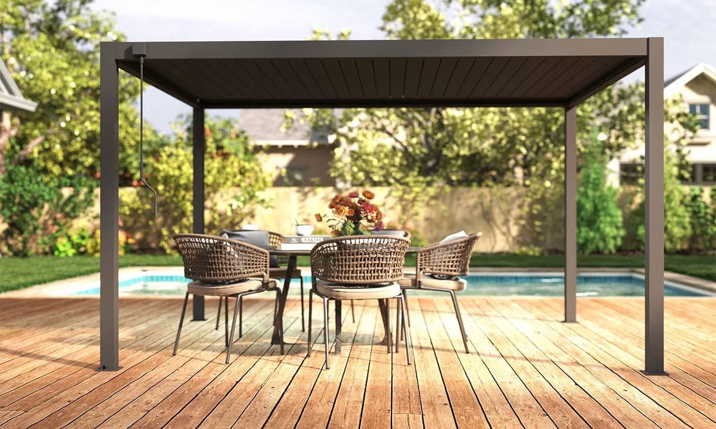 Manuelle bioklimatische Alu-Pergola Gaillard 4x4m 44N Anthrazit – Bild 2