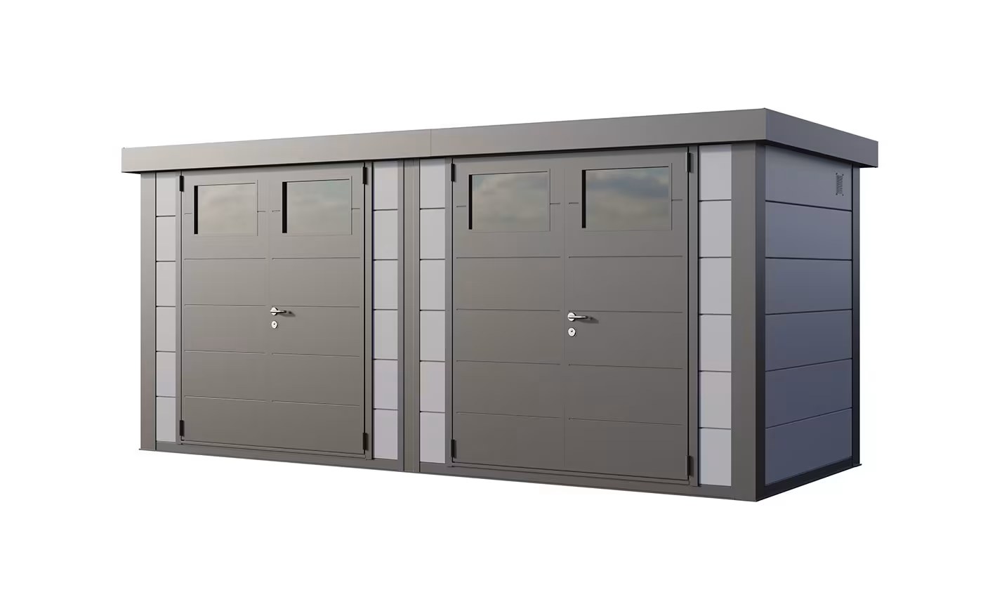 Metall-Gartenhaus Classico DUO / 2721 / Hellgrau – 522 × 208 cm – 10,86 m²