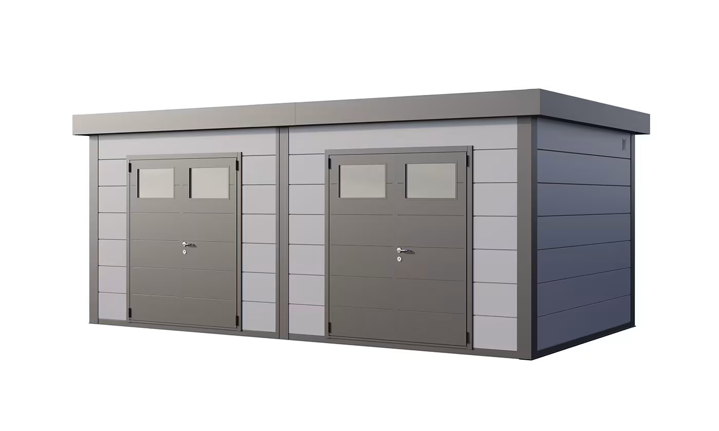 Metall-Gartenhaus Classico DUO / 3336+ / Hellgrau – 642 × 358 cm – 22,98 m²