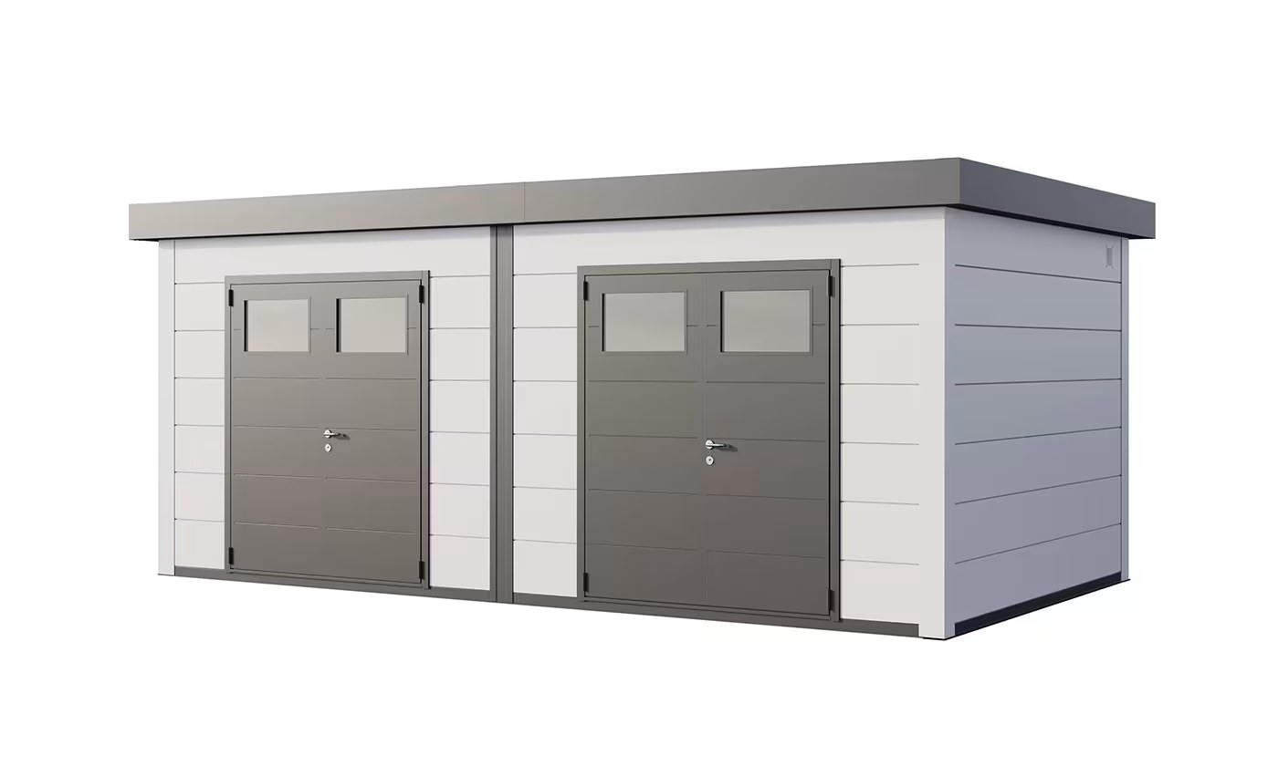 Metall-Gartenhaus Classico DUO / 3336+ / Weiß – 642 × 358 cm – 22,98 m²