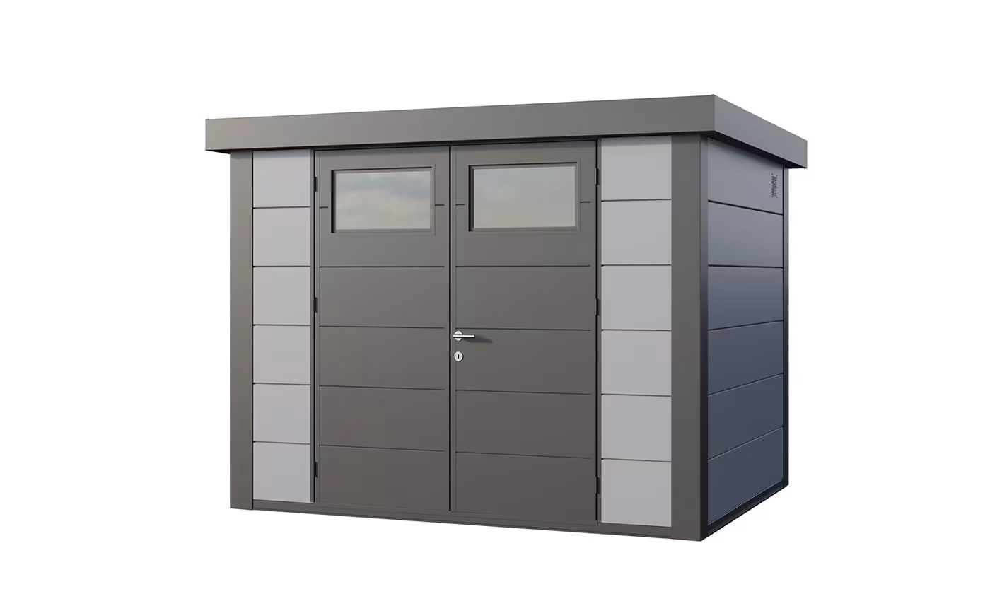 Metall-Gartenhaus Eléganto / Classico / 3024 / Hellgrau 298 x 238 | Premium Metall-Gartenhaus Telluria