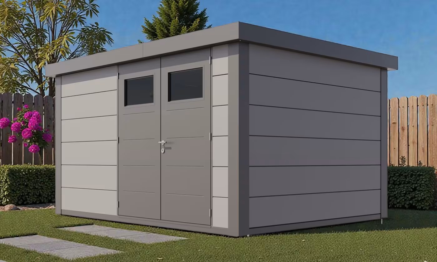 Metall-Gartenhaus Telluria Classico 3930 Hellgrau – Premium Design – Bild 2