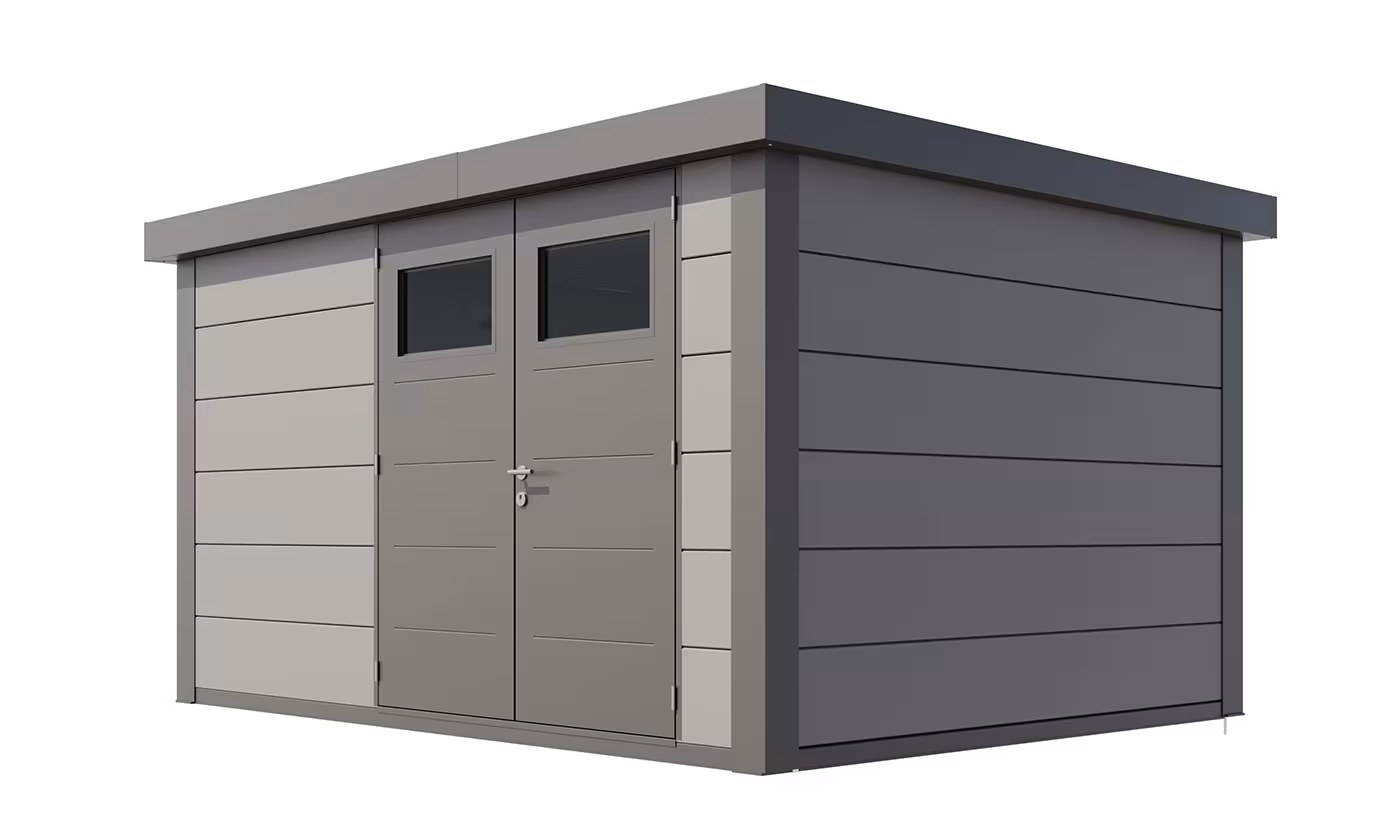 Metall-Gartenhaus Telluria Classico 3930 Hellgrau – Premium Design