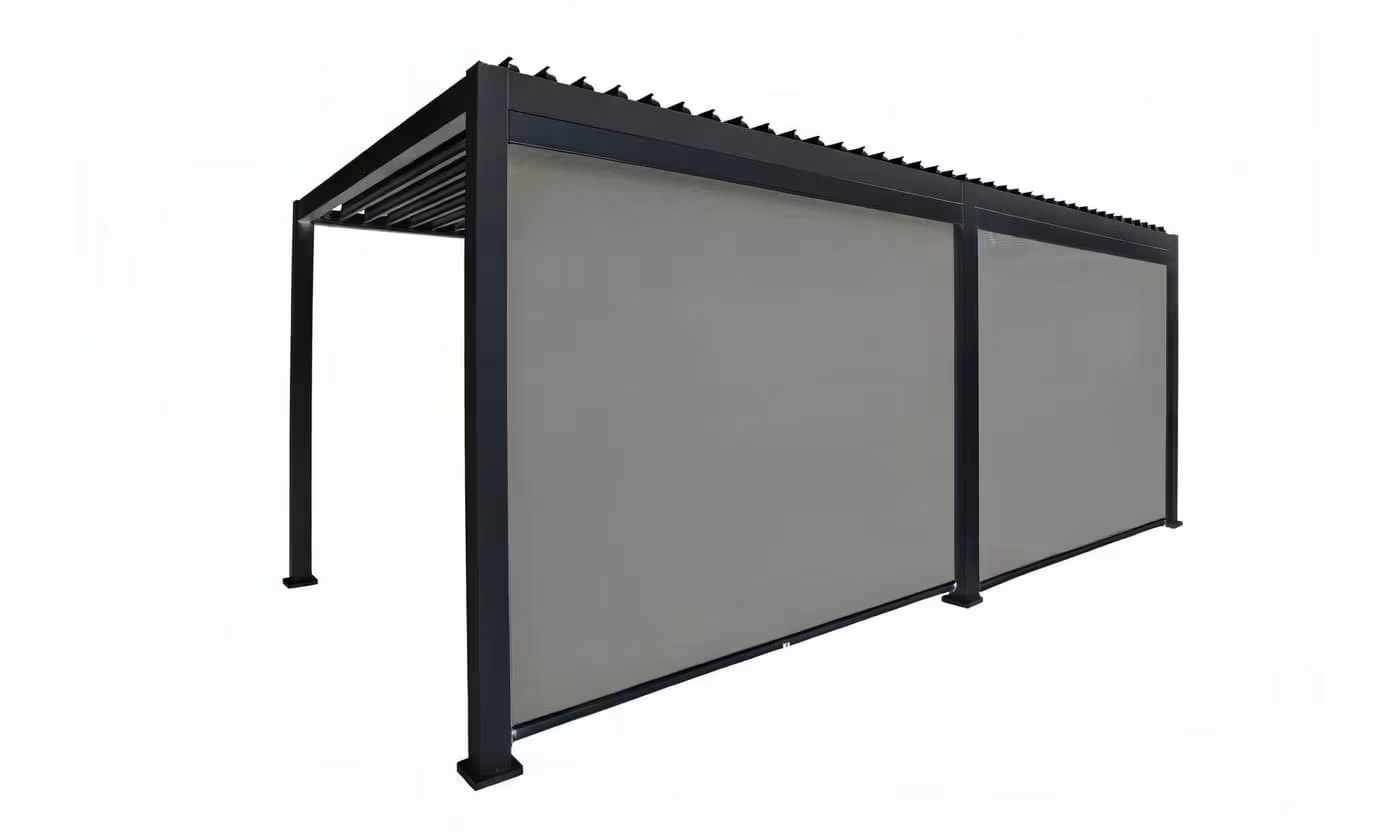 Manuelle bioklimatische Alu-Pergola Soléa 6x3m 36N Anthrazit – 2 Stores inklusive