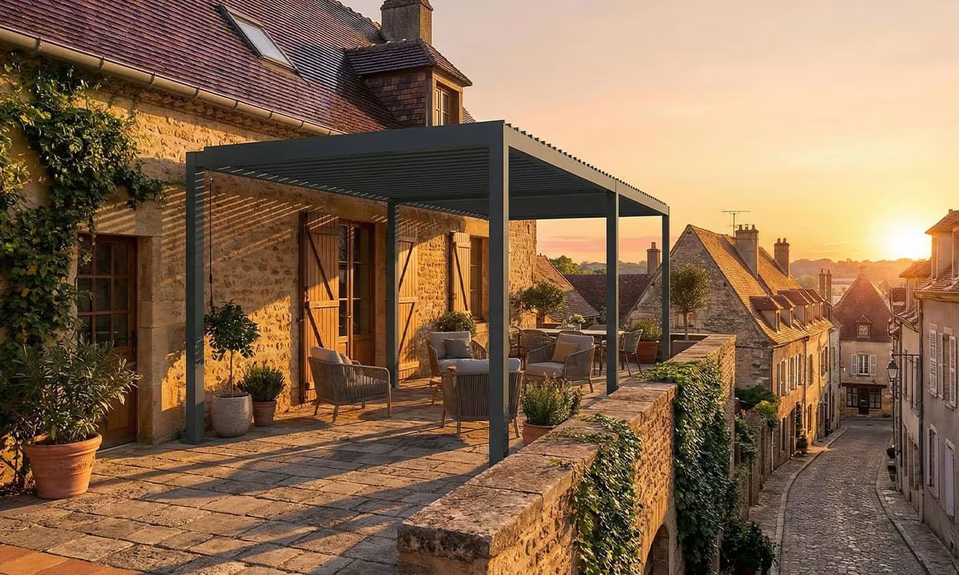 Manuelle bioklimatische Alu-Pergola Soléa 6x3m 36N Anthrazit – 2 Stores inklusive – Bild 8