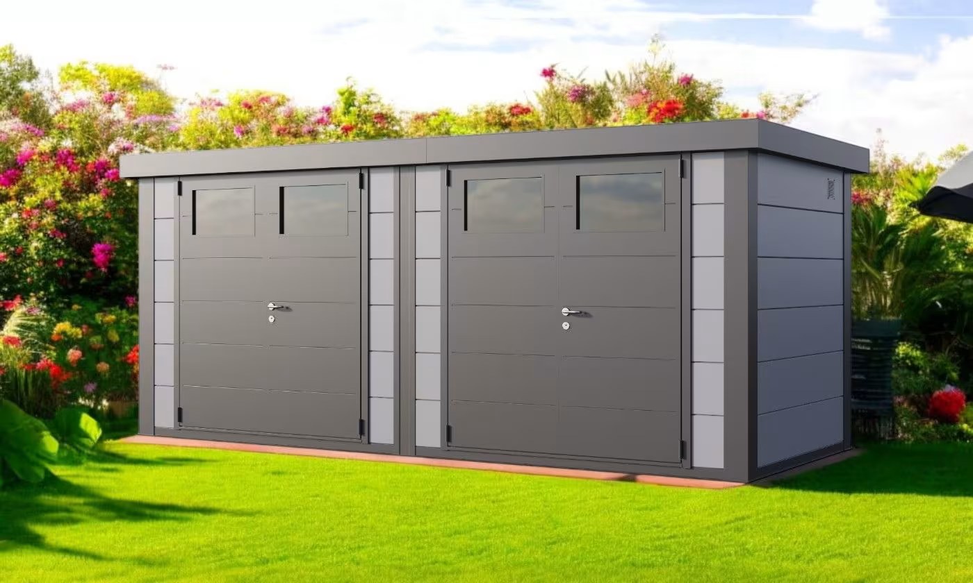 Metall-Gartenhaus Classico DUO / 2721 / Hellgrau – 522 × 208 cm – 10,86 m² – Bild 2