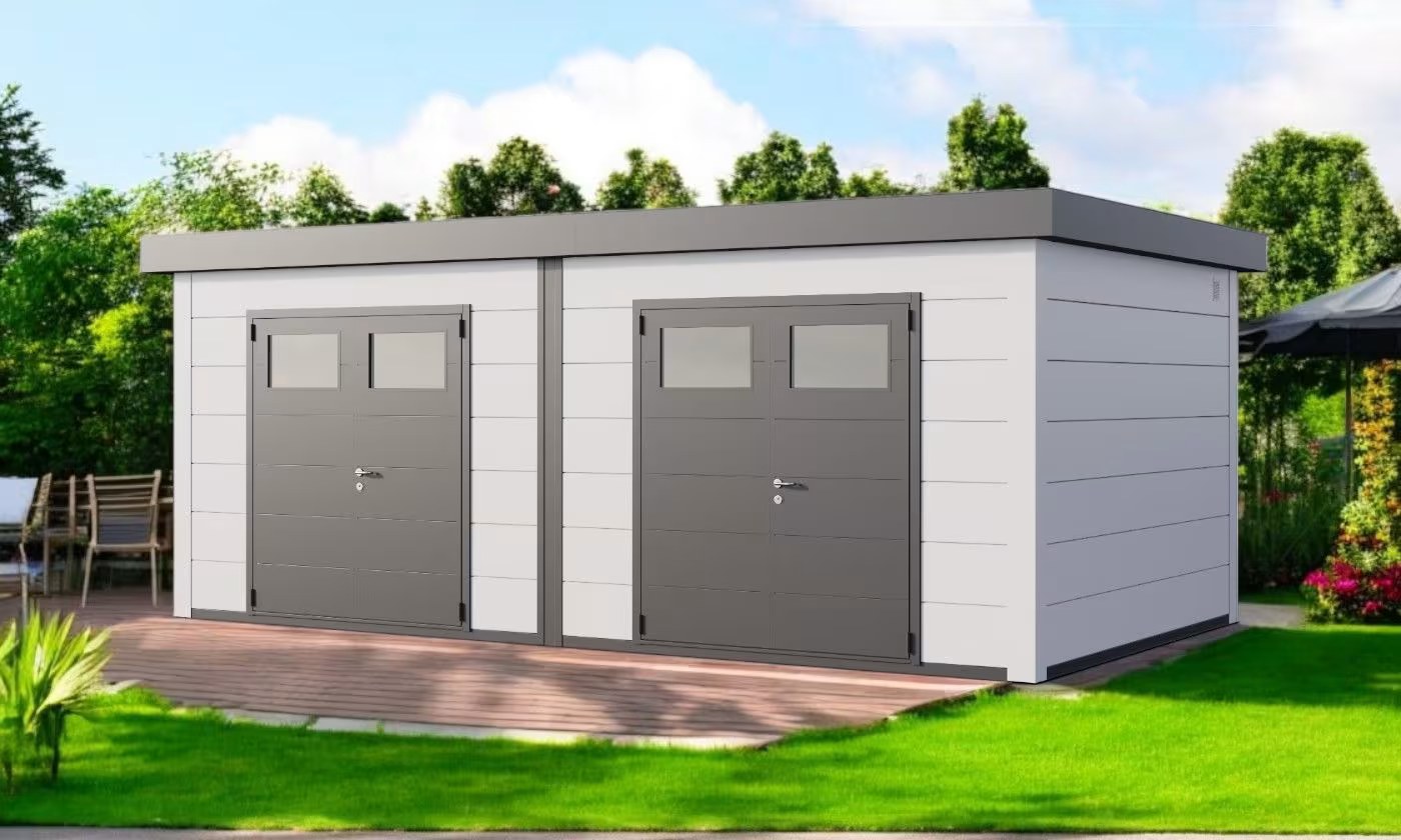 Metall-Gartenhaus Classico DUO / 3336+ / Weiß – 642 × 358 cm – 22,98 m² – Bild 2