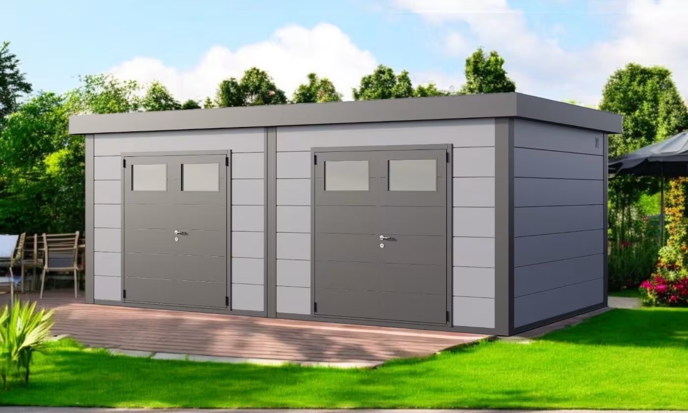 Metall-Gartenhaus Classico DUO / 3336+ / Hellgrau – 642 × 358 cm – 22,98 m² – Bild 2