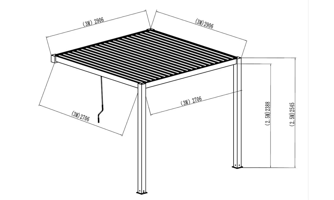 Manuelle bioklimatische Anlehn-Pergola Alu Chantilly 3x3m 33N Anthrazit – Bild 3