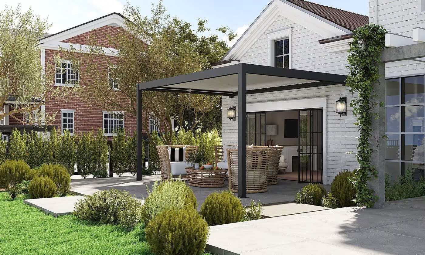 Manuelle bioklimatische Anlehn-Pergola Alu Chantilly 3x3m 33NB Anthrazit & weiß – Bild 2
