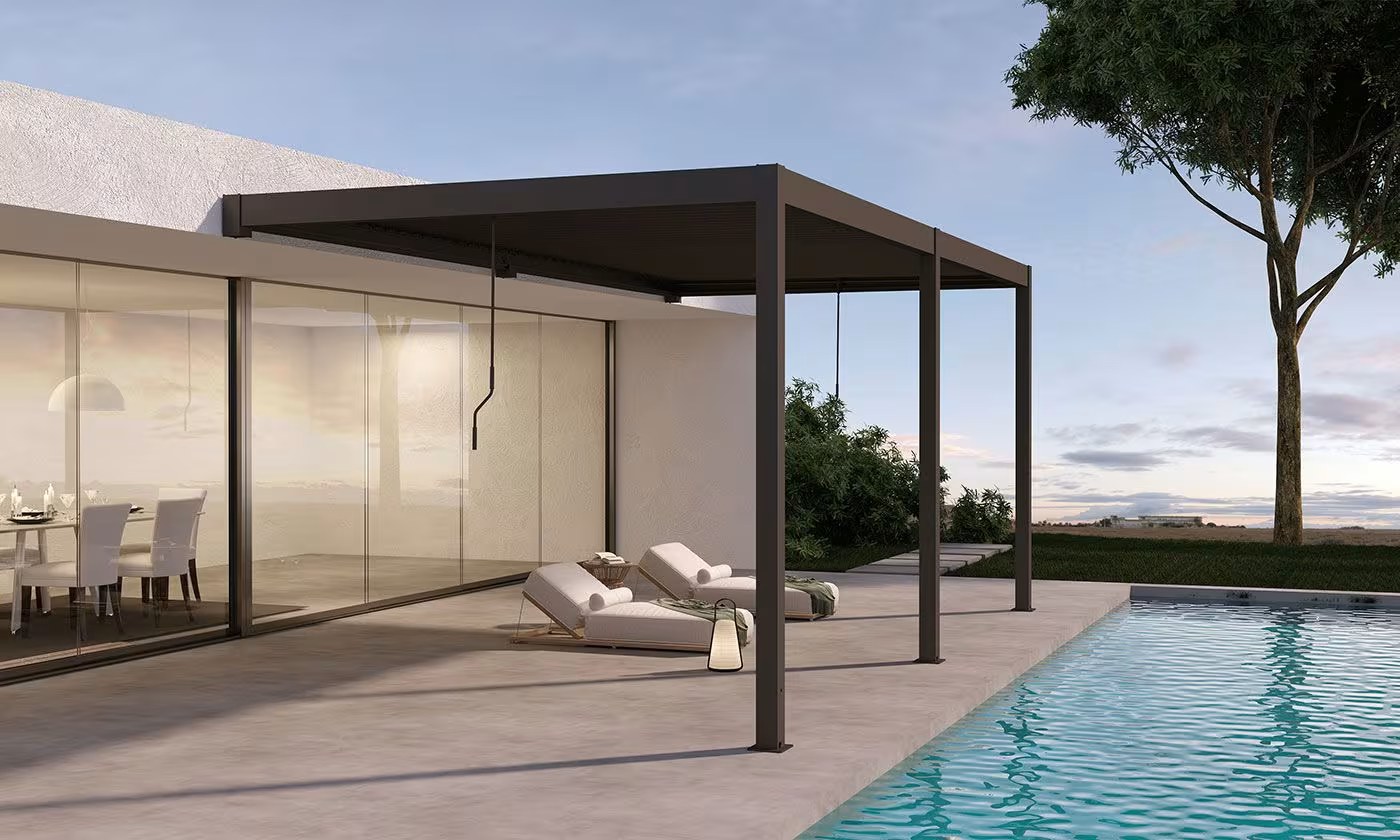 Manuelle bioklimatische Anlehn-Pergola Alu Chantilly 3×5.8m 36 Anthrazit – Bild 4