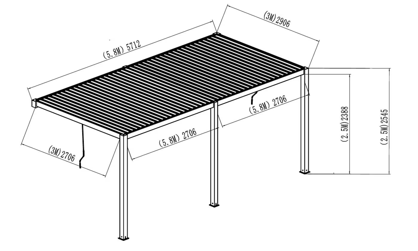 Manuelle bioklimatische Anlehn-Pergola Alu Chantilly 3×5.8m 36 Anthrazit – Bild 6