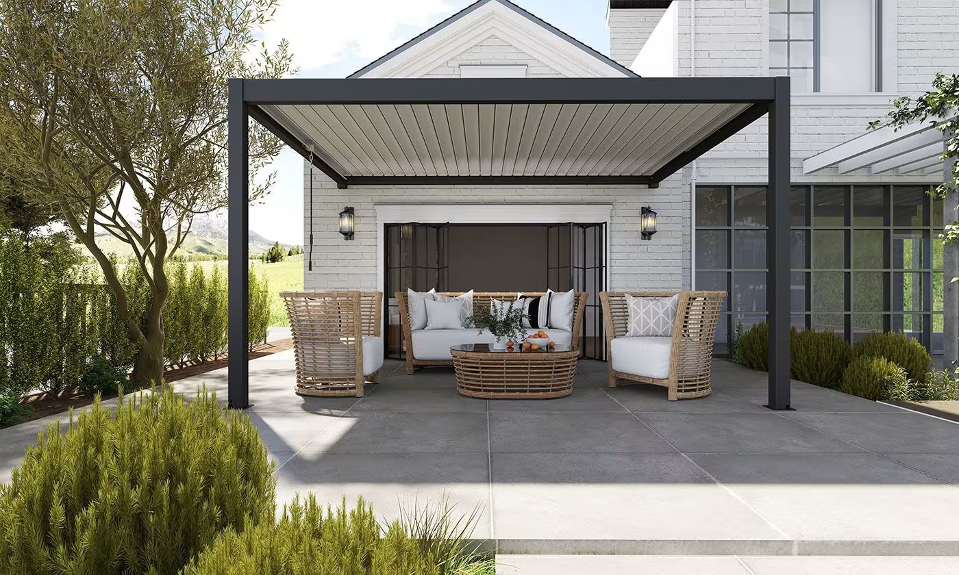 Manuelle bioklimatische Anlehn-Pergola Alu Chantilly 4x3m 34NB Anthrazit & weiß – Bild 2