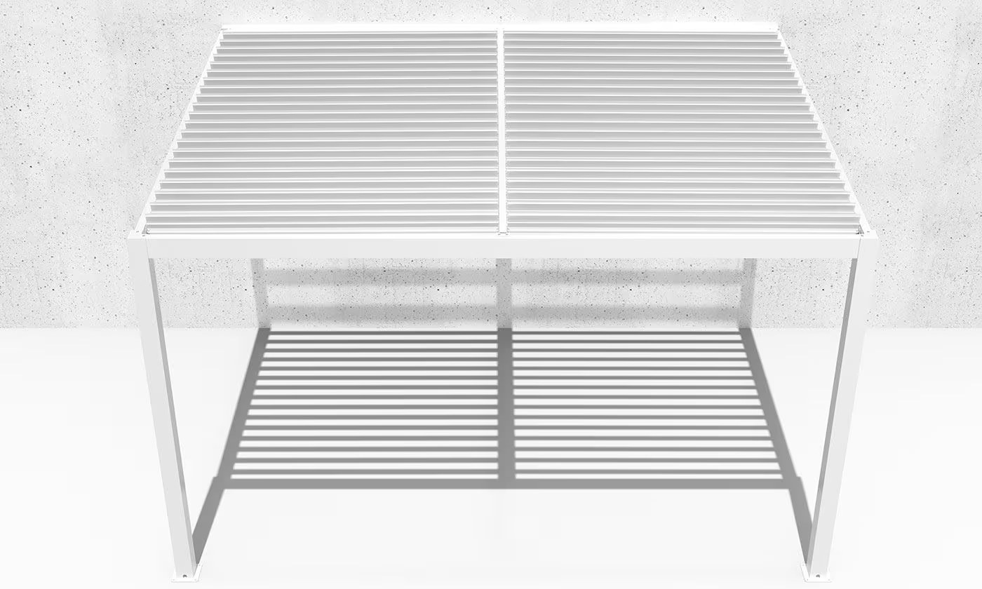 Manuelle bioklimatische Anlehn-Pergola Alu Chambord 4x3m 43B weiß – 12m²