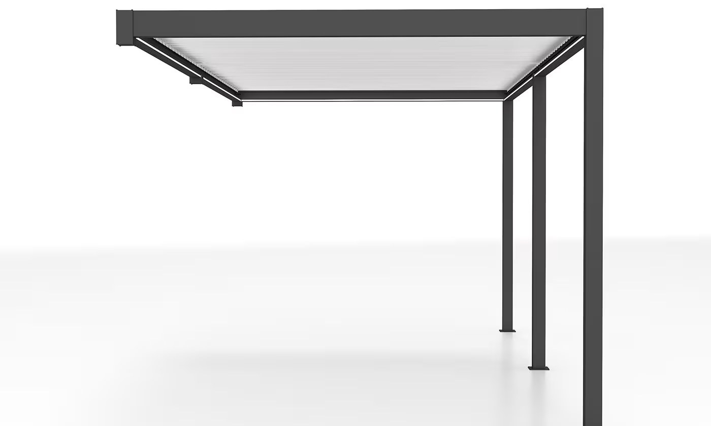 Motorisierte bioklimatische Anlehn-Pergola Alu Edinbourg 3×5.8m Anthrazit – Bild 3